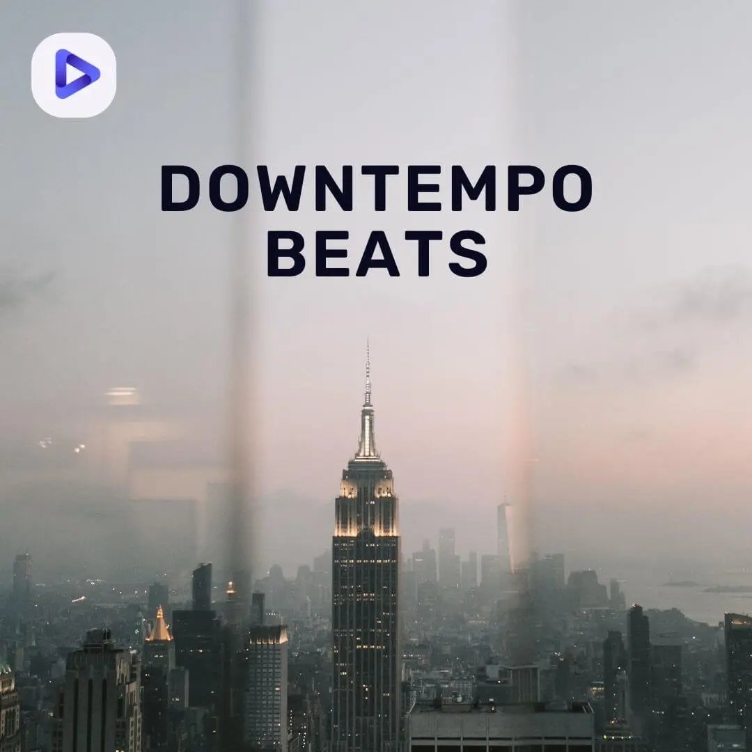 Dimly lit urban landscape with the text: Downtempo Beats.