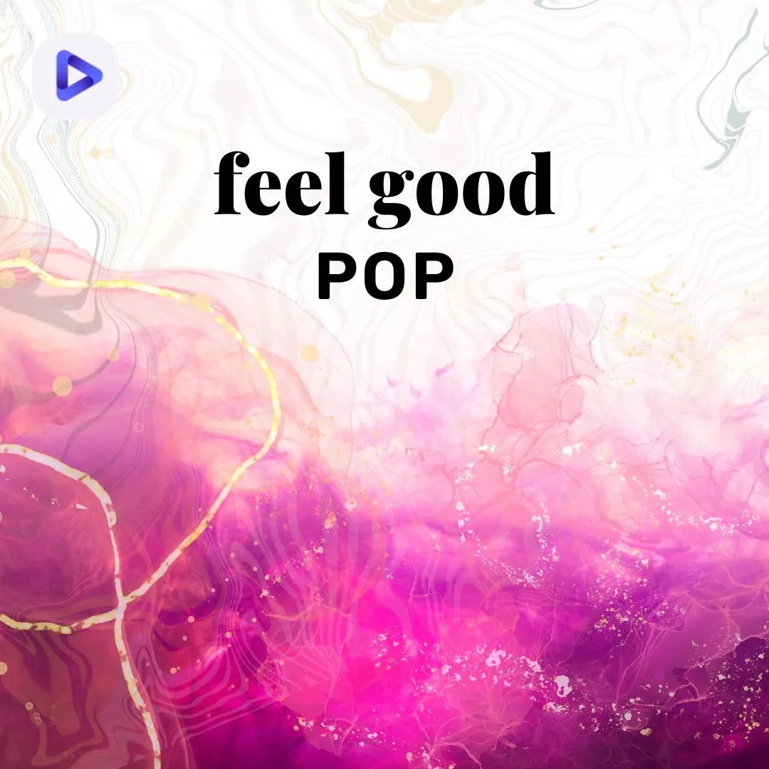 Pink background with golden lines and the text: Feel Good Pop.