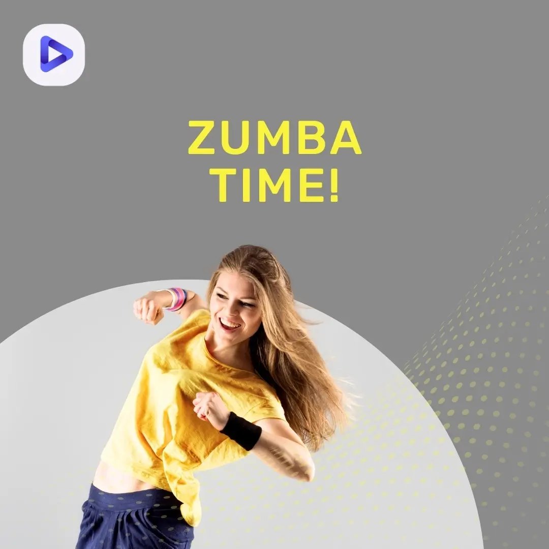 Zumba Time! -soittolistan kuvake, jossa nainen keltaisessa paidassa tanssimassa.