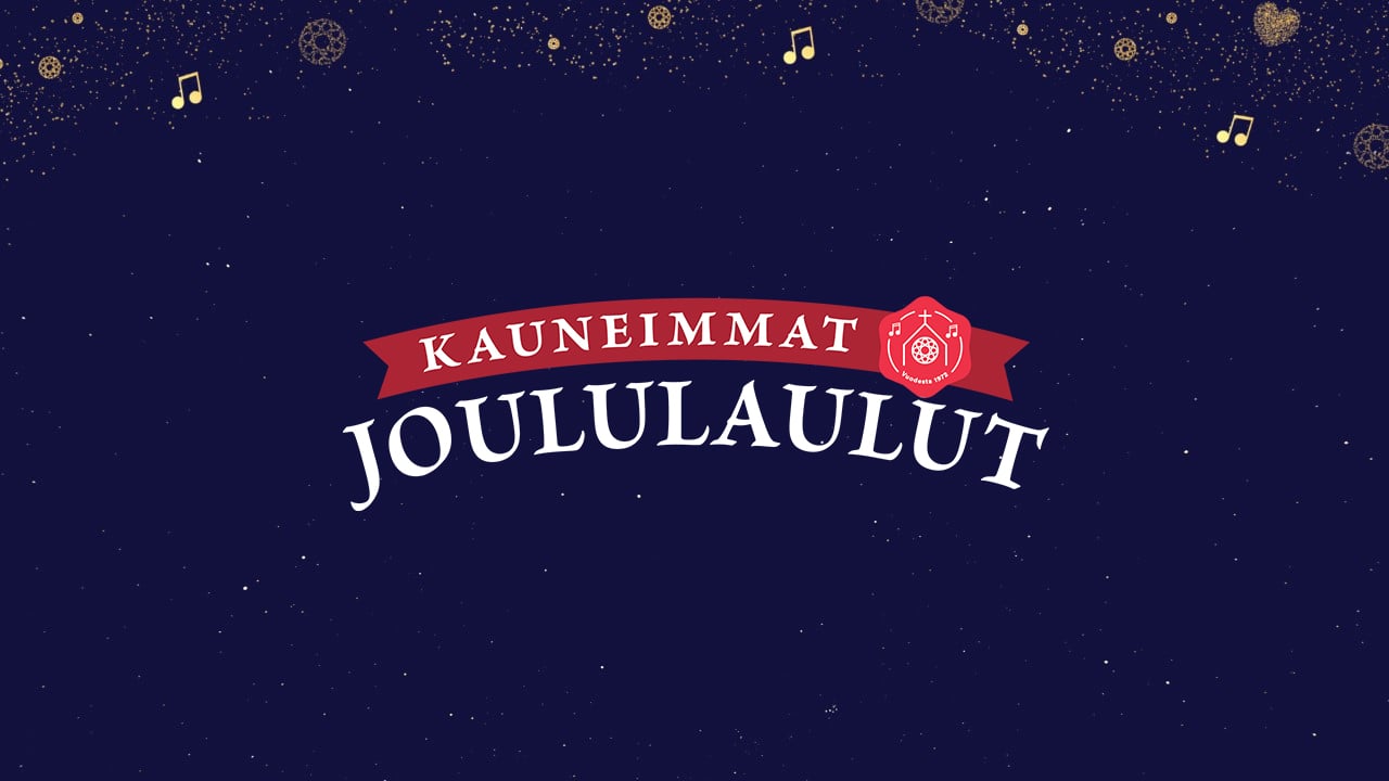 Kauneimmat Joululaulut logo tummalla taustalla.