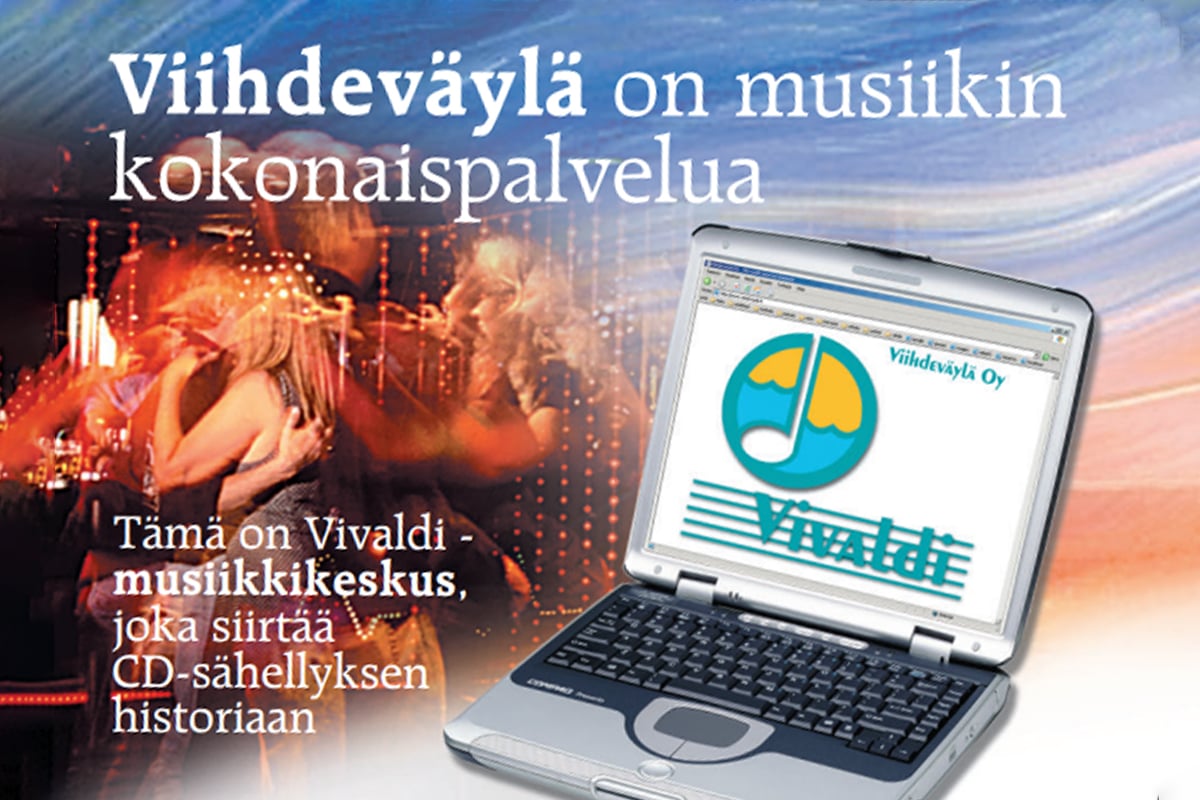 Old Vivaldi advertisement picture with an old-school laptop with the old logo.
