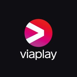 Viaplay's logo on a dark background.