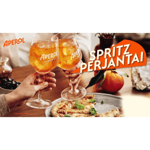 Aperol Spritz -perjantai vaakasuuntainen mainoskuva.