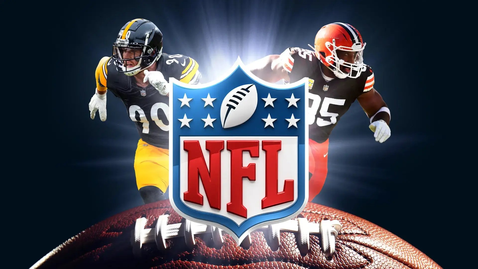 NFL logo ja kaksi pelaajaa taustalla.