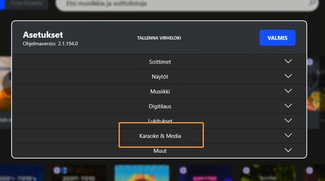 Asetukset - Karaoke ja media
