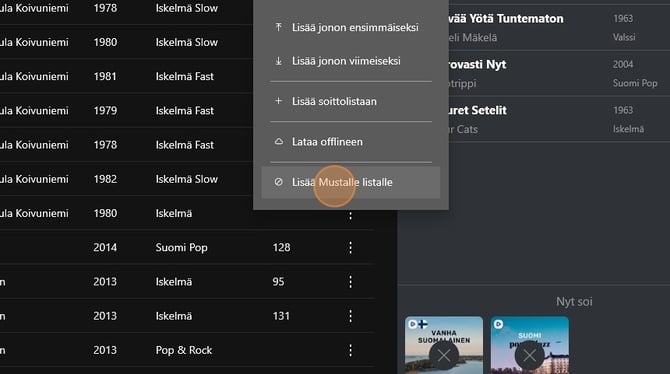 Kappaleen lisääminen mustalle listalle (Windows) - Step 5