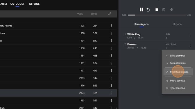 Karaokejonon hallinta - Step 2
