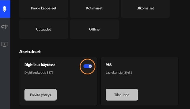 Karaoken etusivu - Digitilaus käytössä