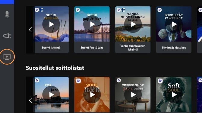 TV-painike Feelmentin sovelluksen sivuvalikossa.