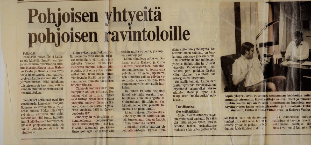 An old newspaper clipping from Feelment's programming office era in the 1980s.
