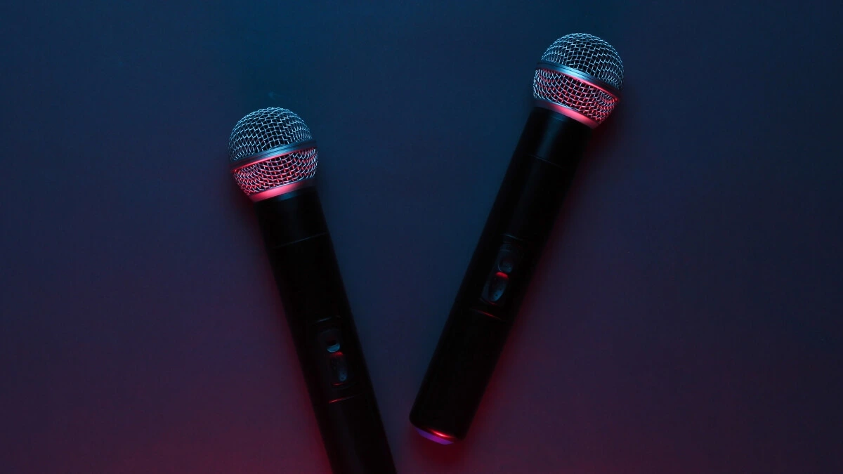 Two microphones on the table.